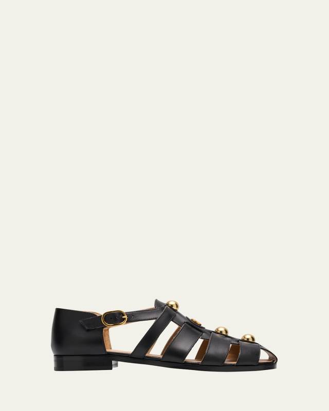 VLogo Stud Leather Fisherman Sandals
